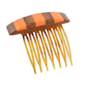 Vintage Lucite Plastic Hair Comb Accessory Orange and Brown Faux Wood Stripe